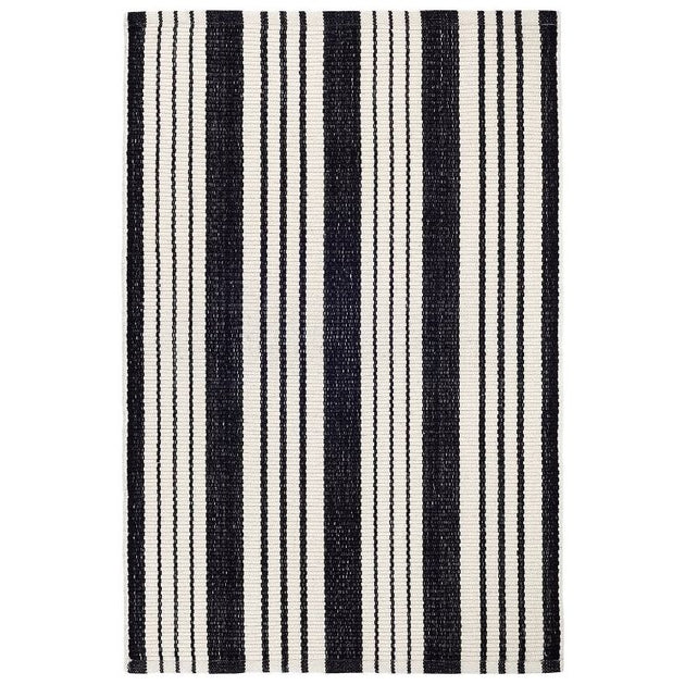 Black and White Indoor Outdoor Rug, 5'x8' Cotton Striped Reversible  Washable Modern Farmhouse Rug, Hand-Woven Large Patios Area Rug Carpet Mat  for