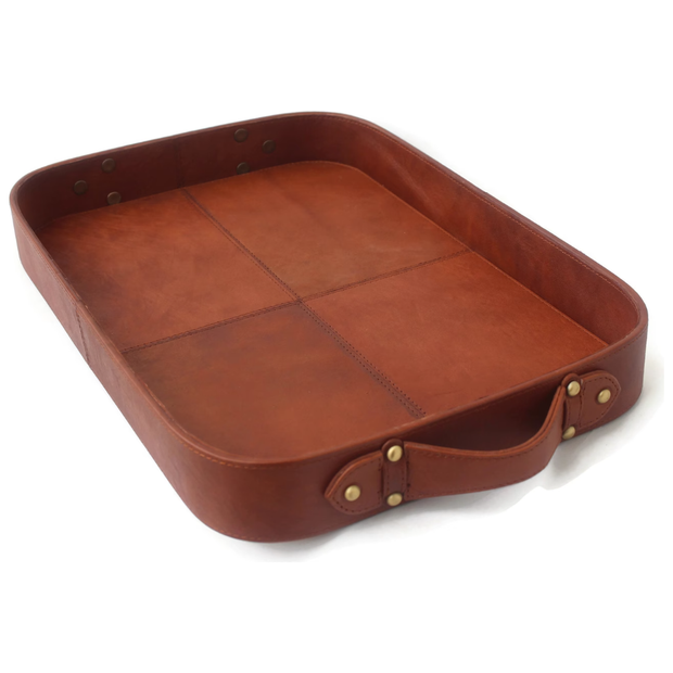 Rectangular Handmade Leather Tray - 20" x 13.5"