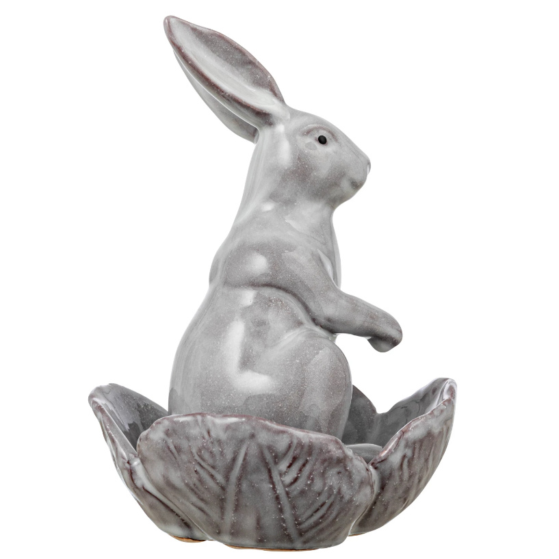 Set /2 - Stoneware Rabbit w/ Flower Shaped Bowl