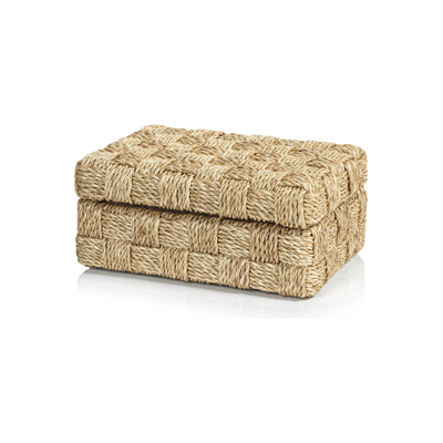 Natural Abaca Rope Hinged Box with Suede Interior - Small