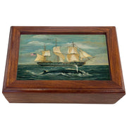 American Whaling Ship w/ Sperm Whale Solid Wood Trinket Box