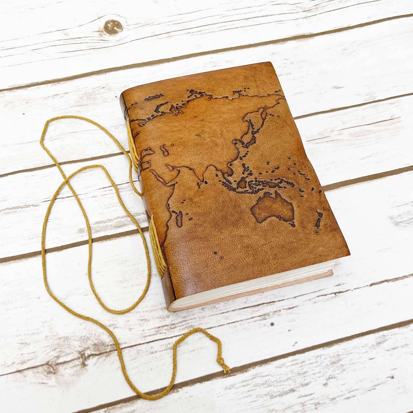 World Map Handmade Leather Journal - 7x5