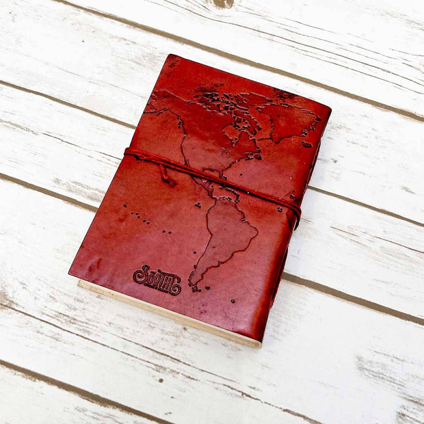 World Map Handmade Leather Journal - 7x5