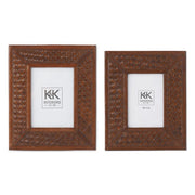 Tan Leather Basket Weave Photo Frame