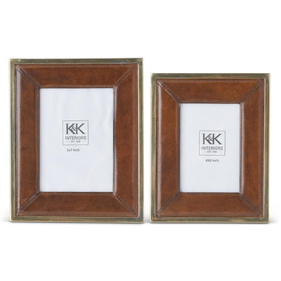 Metal Trimmed Tan Leather Photo Frame