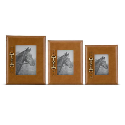 Tan Photo Frame w/Gold Horse