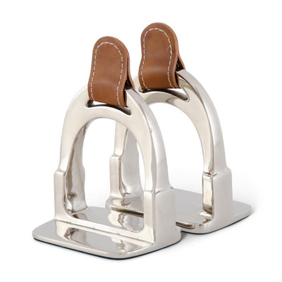 Silver Stirrup w/Brown Leather Strap Bookend