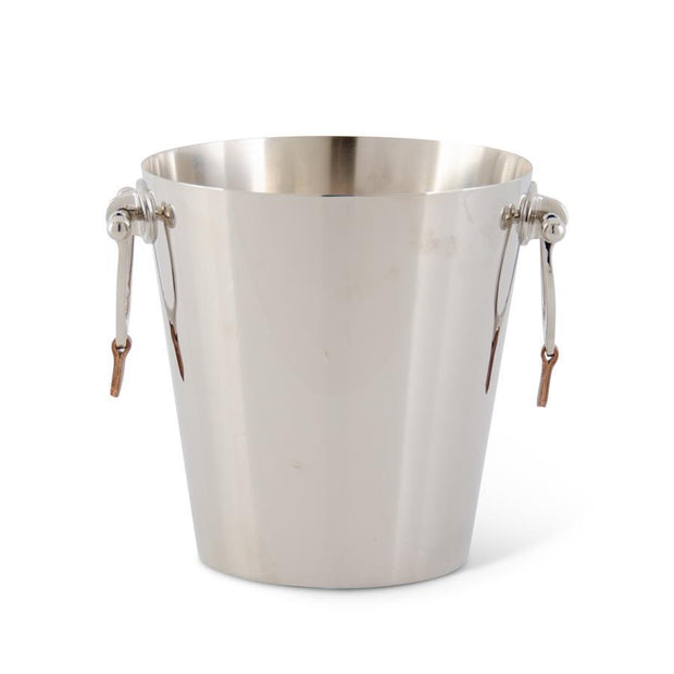 Silver Ice Bucket w/Horse Bit Handle & Brown