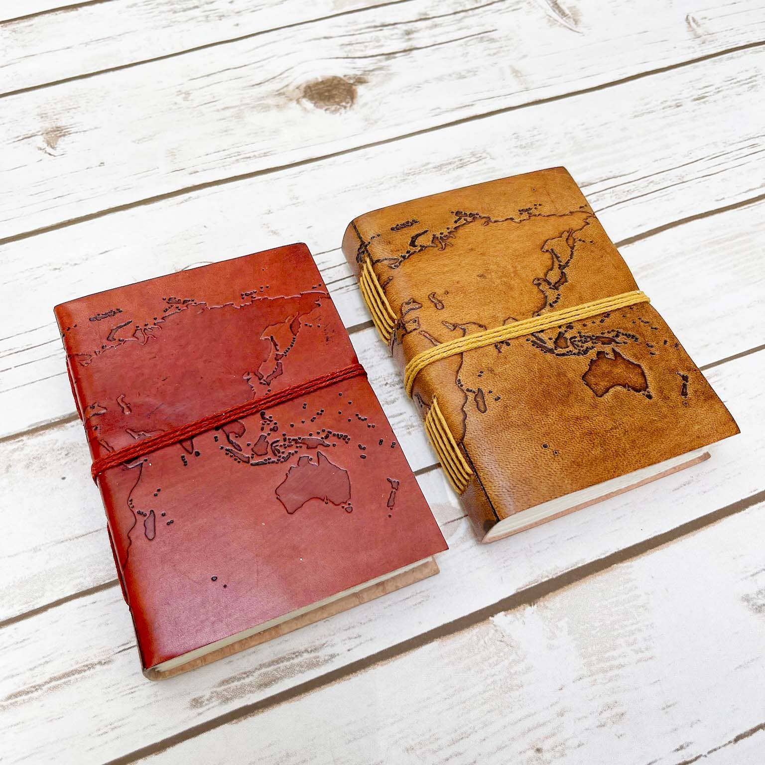 World Map Handmade Leather Journal - 7x5