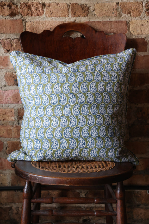 Simrane Moss Azure Linen Cushion