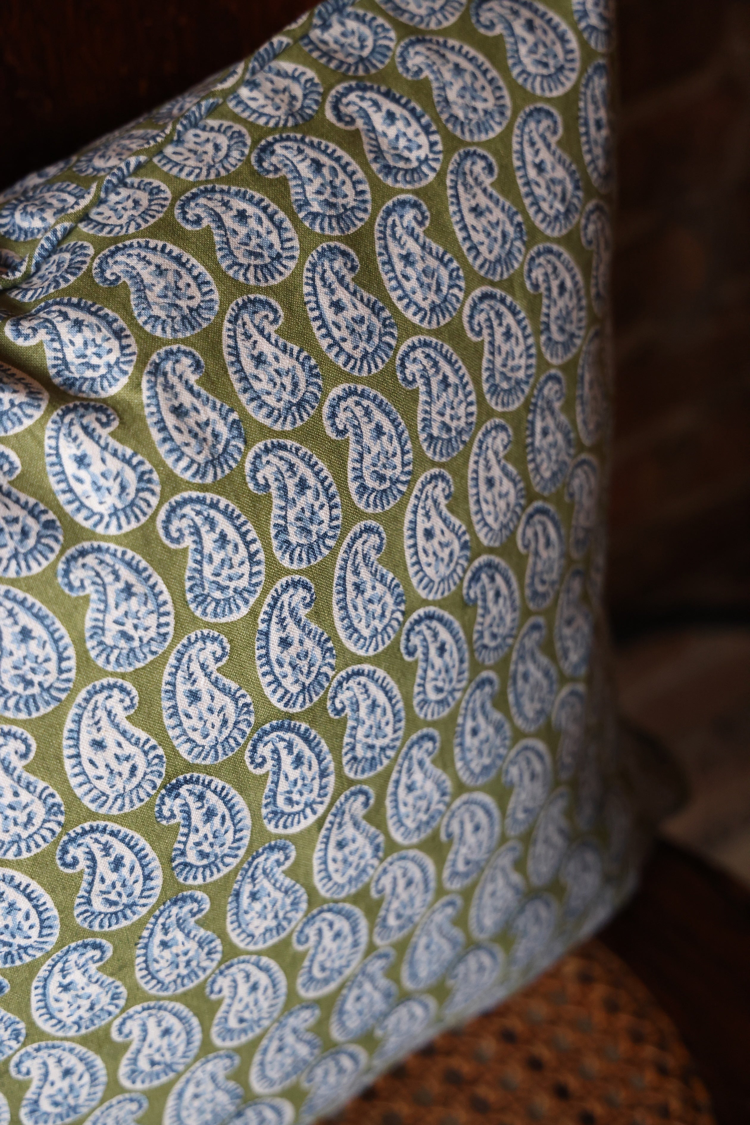 Simrane Moss Azure Linen Cushion