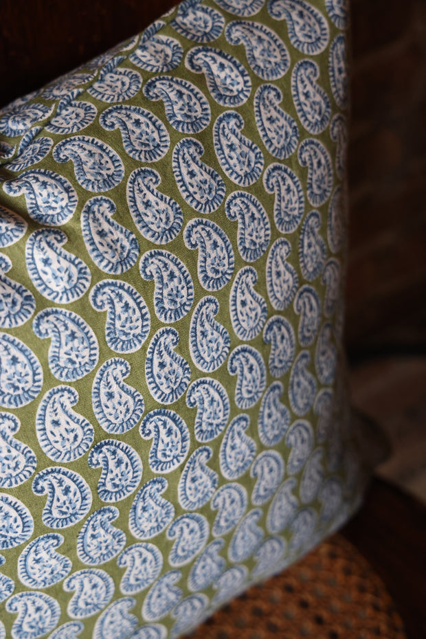 Simrane Moss Azure Linen Cushion