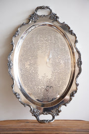 Vintage Large Etched Silver Tray w/ Handles