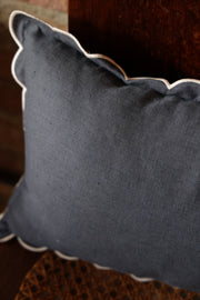 Scalloped Lumbar Pillow - Slate Blue & White
