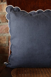 Scalloped Square Pillow- Slate Blue with Ivory Edge