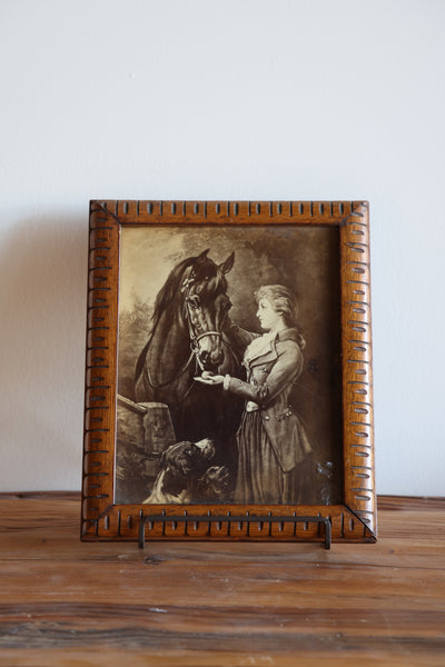 Vintage Framed Horse & Woman Artwork