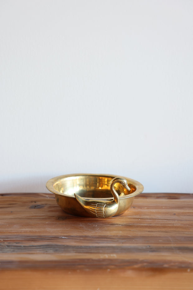 Vintage Brass Bowl W/Swan - 6.5"D