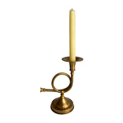 8-1/4" Brass French Horn Fox Hunt Candle Stick Holder