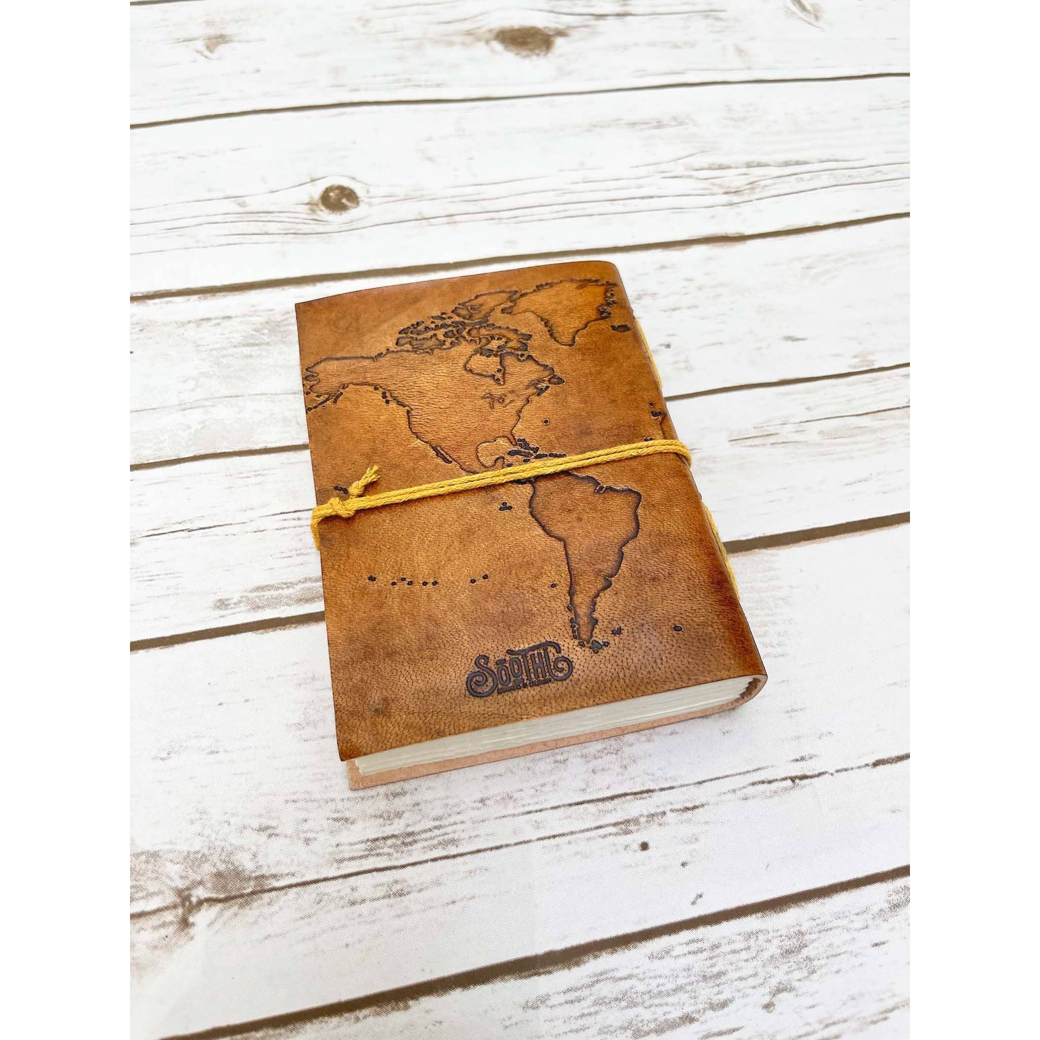 World Map Handmade Leather Journal - 7x5