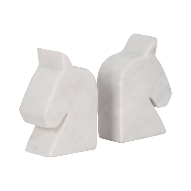 S/2- White Marble Horse Head Bookends