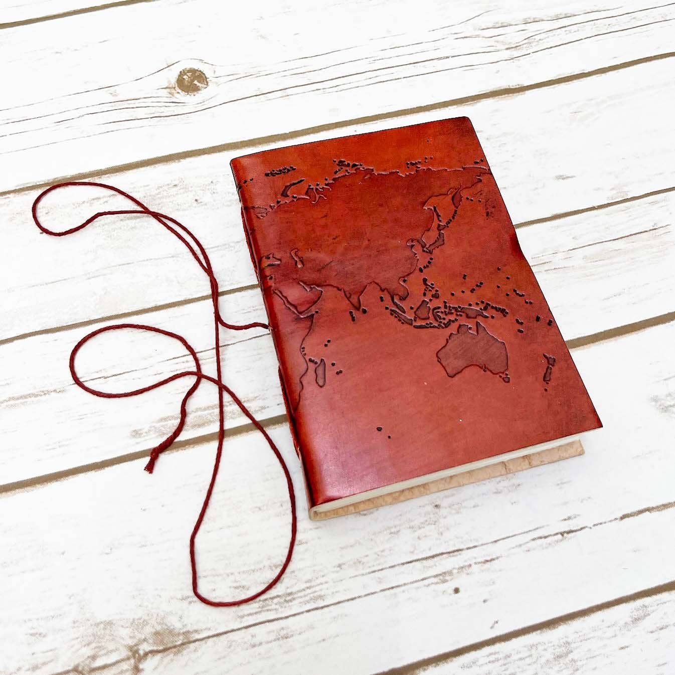 World Map Handmade Leather Journal - 7x5