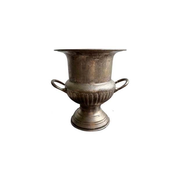 Aged Metal Decorative Pedestal Vase