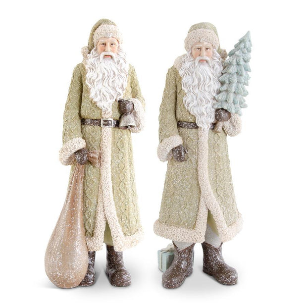 Assorted Glittered Resin Santa in Olive Green Coat - Large