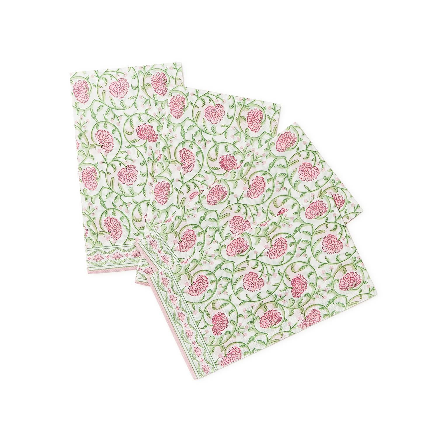 Floral Block Print 3-Ply Paper Dinner Napkin / Guest Towel