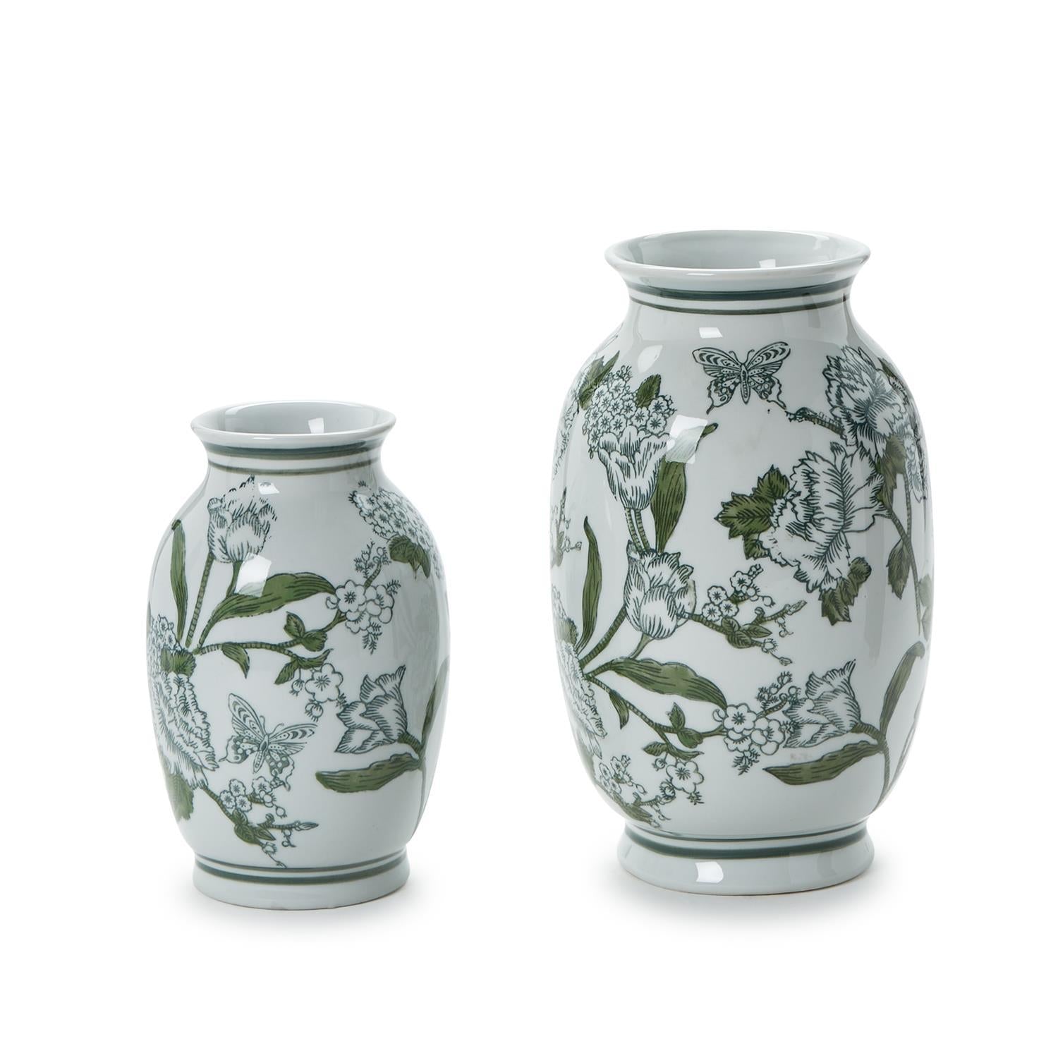 Primrose and Lotus Green and White Chinoiserie Vase