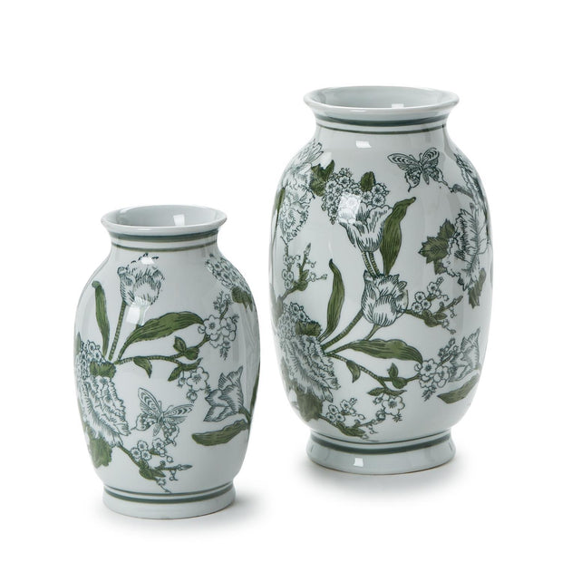 Primrose and Lotus Green and White Chinoiserie Vase