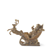 Antique Gold Resin Santa in Sleigh w/Prancing Deer