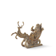 Antique Gold Resin Santa in Sleigh w/Prancing Deer