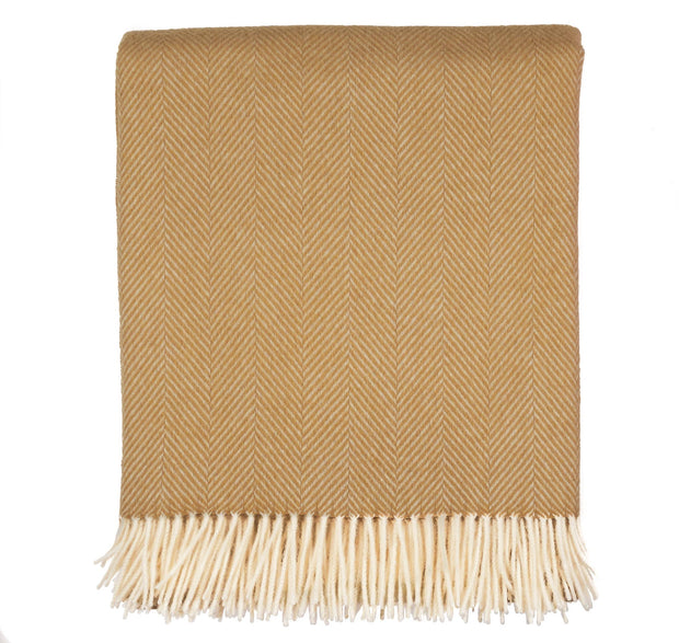 Southampton Home Merino Wool Herringbone Throw- Wheat