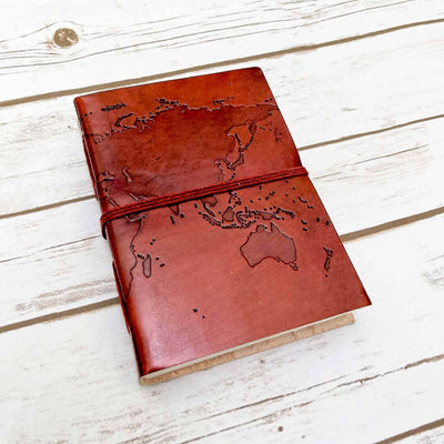 World Map Handmade Leather Journal - 7x5