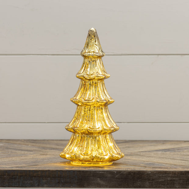11.75" LIGHTED GOLD GLASS TREE