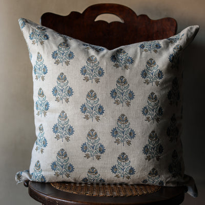 Ankara Fresh Azure linen cushion 55x55cm