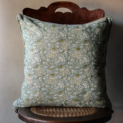 Iznik Moss Celadon linen cushion 50x50cm
