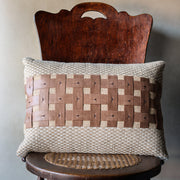 Vegan Leather & Jute Check Pillow