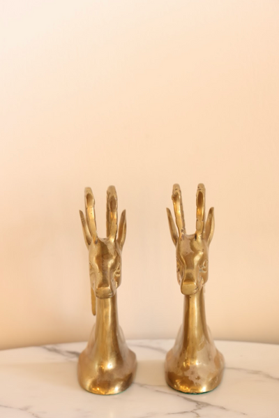 Set of Antelope MCM Brass Bookends