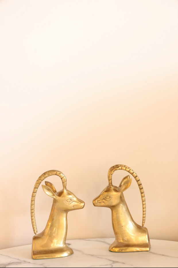 Set of Antelope MCM Brass Bookends