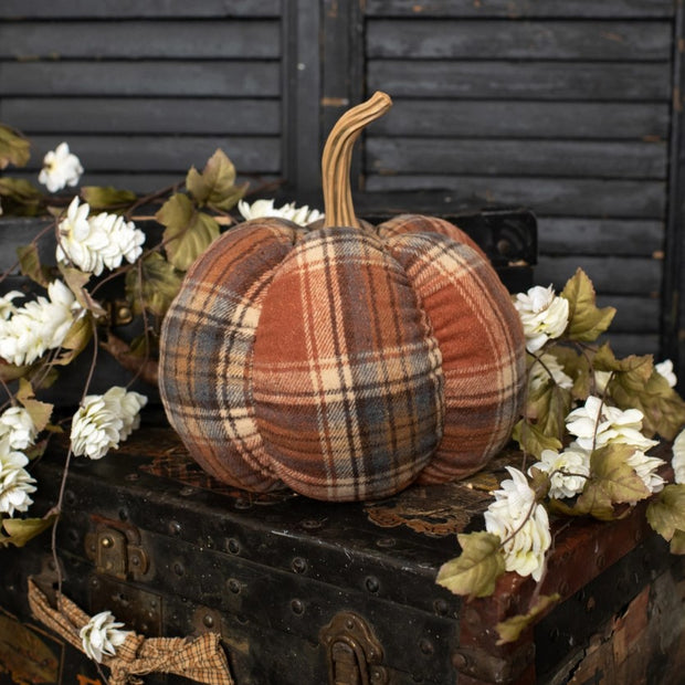 10" Scottish Check Fabric Pumpkin