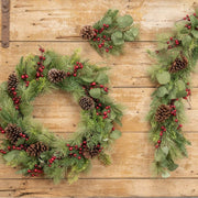 16" Mixed Pine w/ Dark Berries & Cones Pick