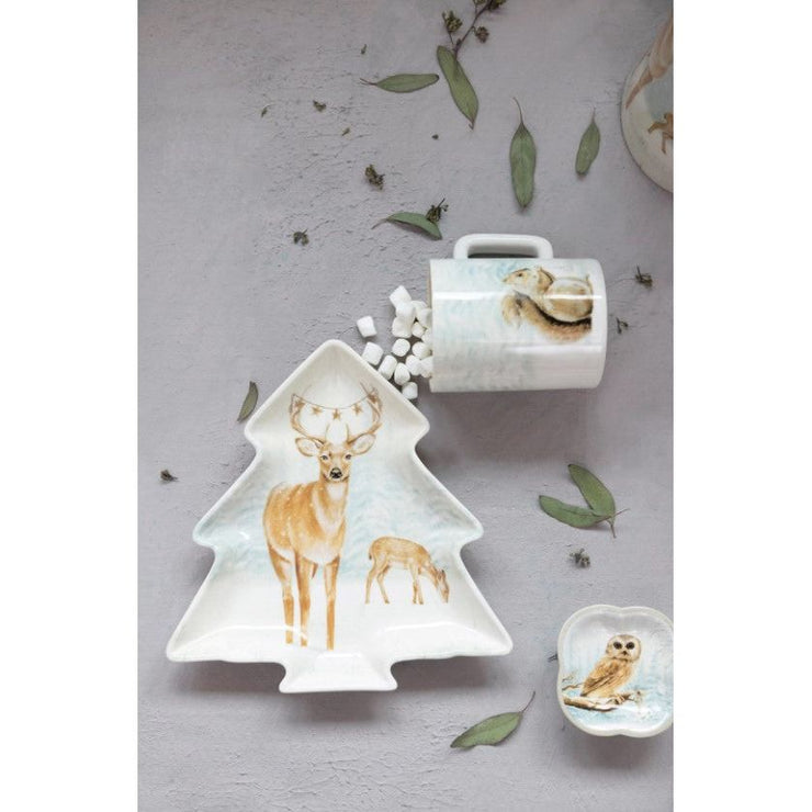 Stoneware Tree Shaped Plate with Deer