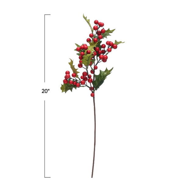 20" Faux Holly Pick w/ Red Berries