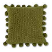 20" Stitch Knit Pillow W/Pompom Trim - Sage Green