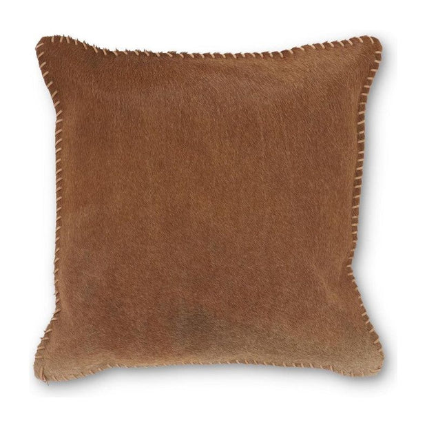 18" Brown Leather Pillow W/Whip Stitching