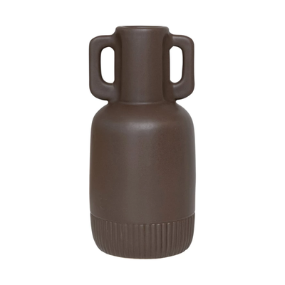 Brown Ceramic Vase with Handles