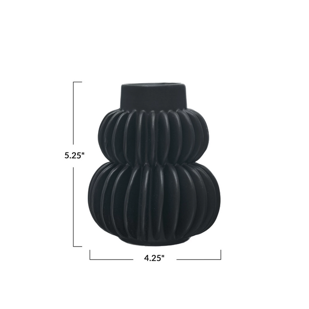Black Pleated Stoneware Vase