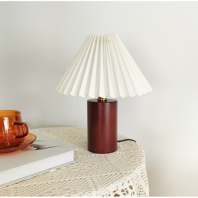Wooden Pillar Pleated Table Lamp
