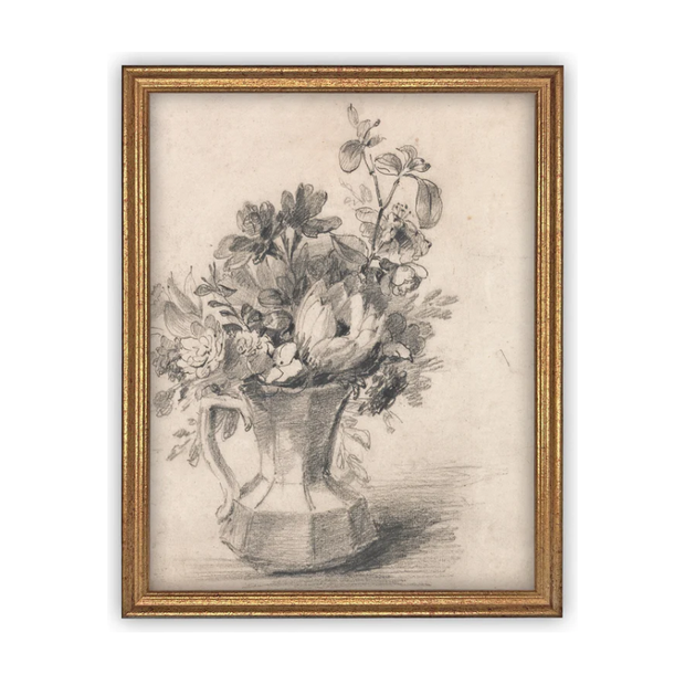 8" x 10" Framed Canvas Art Botanical Floral Sketch